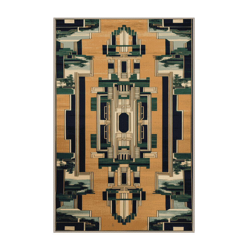 Tapis art déco brun lavable à la machine, Rectangle 5 pi x 7 pi