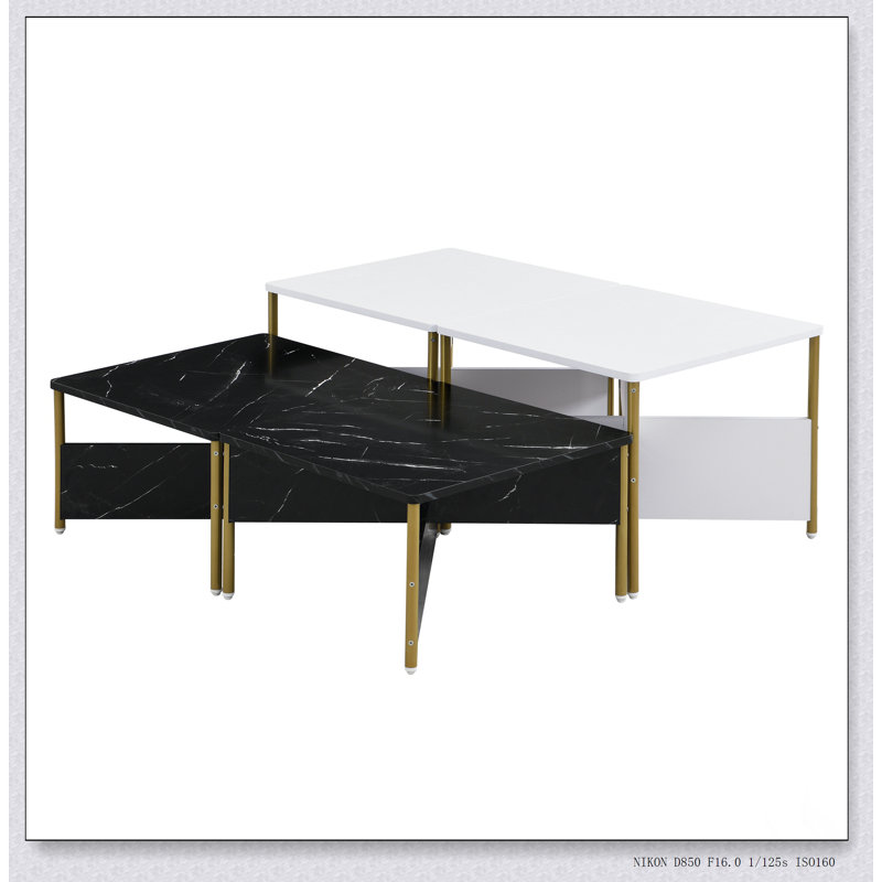Ensemble de 4 tables basses gigognes Modern Modern Mid-Century Square, Noir / blanc