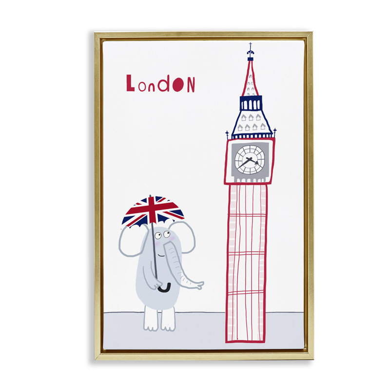 Cadre flottant Elephant & Big Ben London, design par Carla Daly, H 31 po x l 21 po, Cadre flottant métallique doré