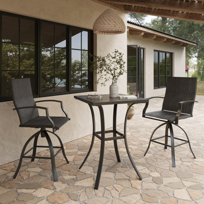 Ensemble de salle à manger de patio avec table carrée et accoudoirs hauteur bar (ensemble de 3)
