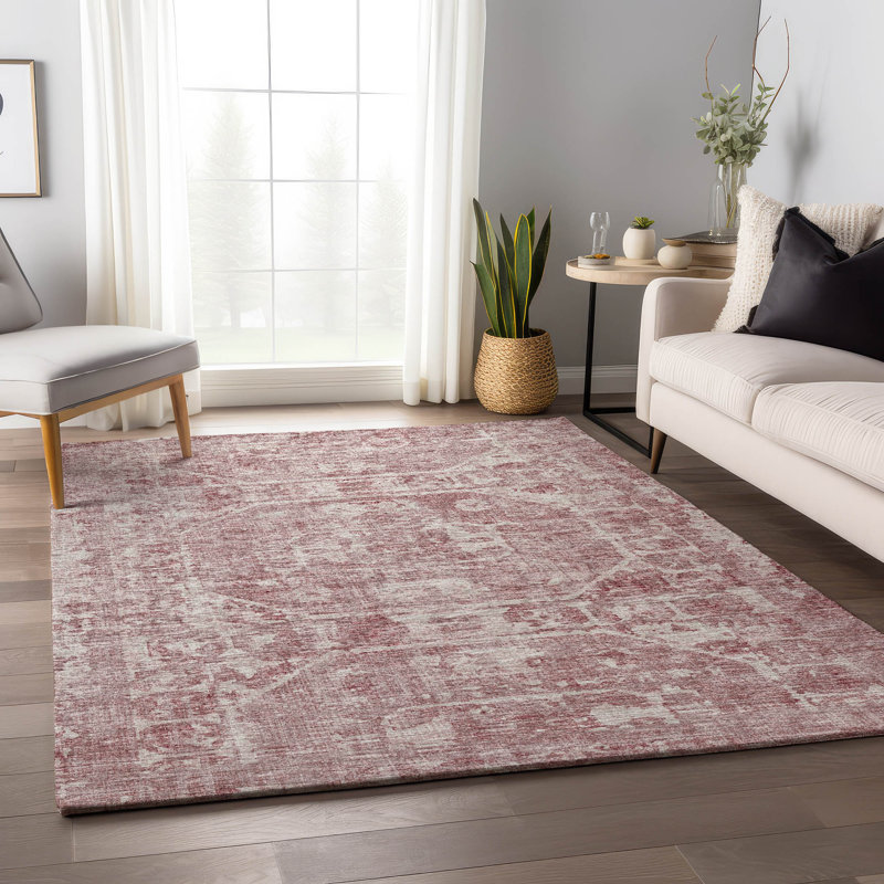 Premium Machine Washable Kelsa AMF41 Pink Rug, Rectangle 8' x 10'