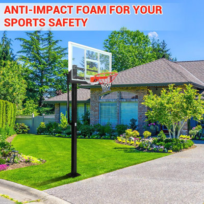 Panier de basketball enterré avec panneau en verre trempé de 55 po, mousse anti-impact à ajustement rapide de 8 à 10 pi pour l'allée, la cour et le terrain