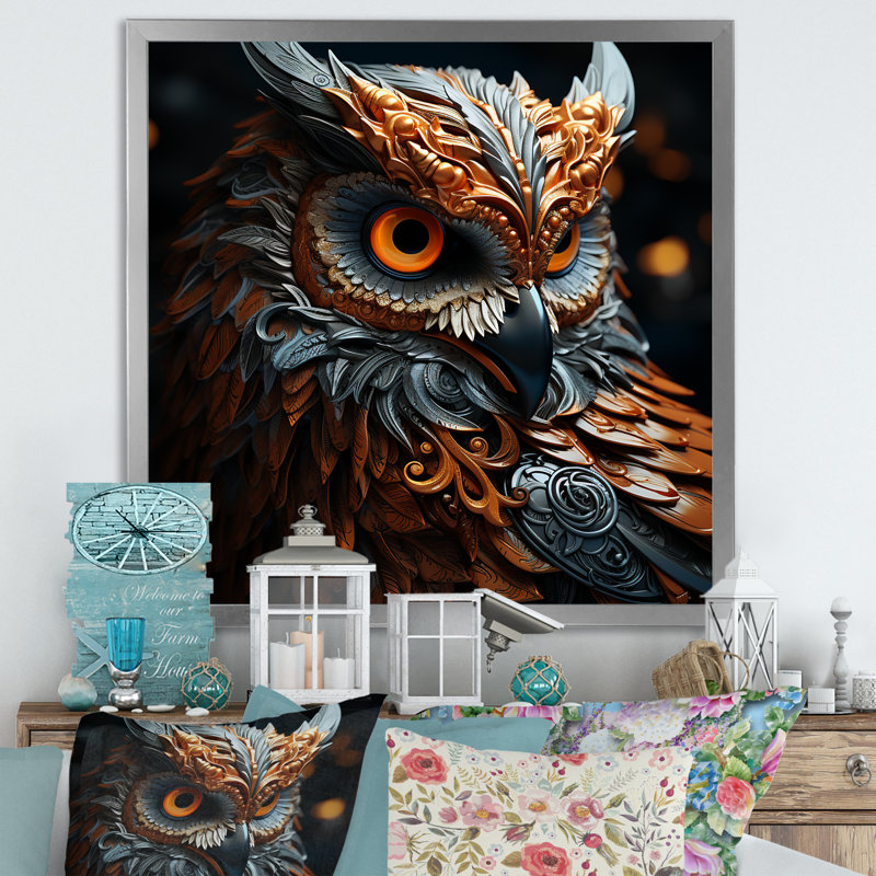«Classic Owl Eyes Of The Night I», reproduction sur toile, Cadre simple argenté, H 36 po x l 36 po x P 1,5 po