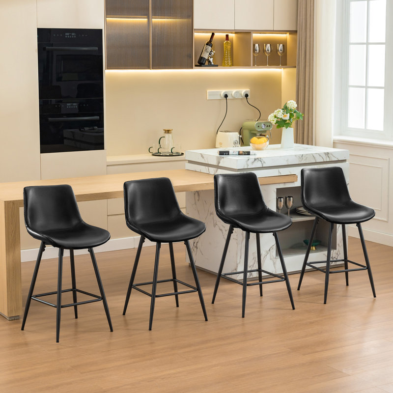 Tabouret de comptoir moderne en similicuir, Noir, noir, noir, noir, Tabouret de comptoir (siège d'une hauteur de 24 p, 4