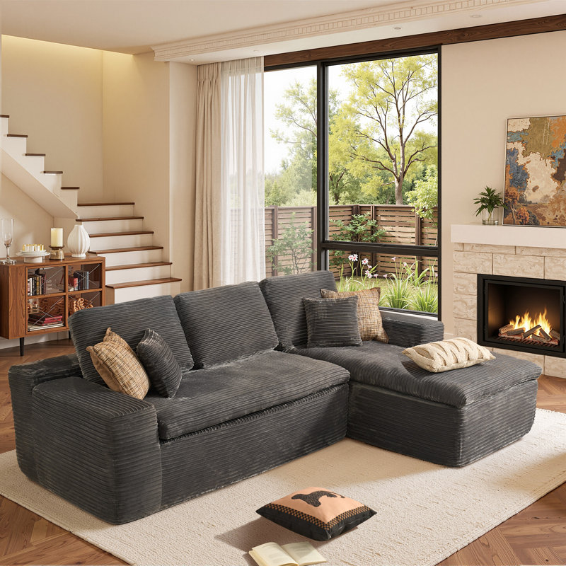 Alcala 130" L-Shaped Modular Sectional Sofa, Grey Polyester