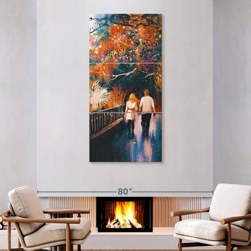Couple en automne, H 75 po x l 36 po