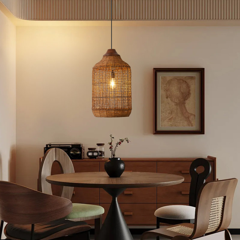 Vintage Rattan Pendant Light for Kitchen Island, 21.65" H x 11.81" W x 11.81" D