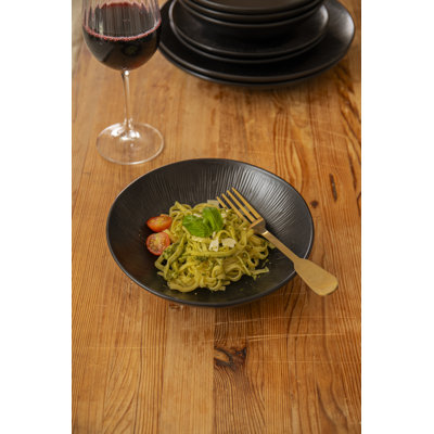 Mikasa Jardin Midnight Stoneware Pasta Bowl Set, Black