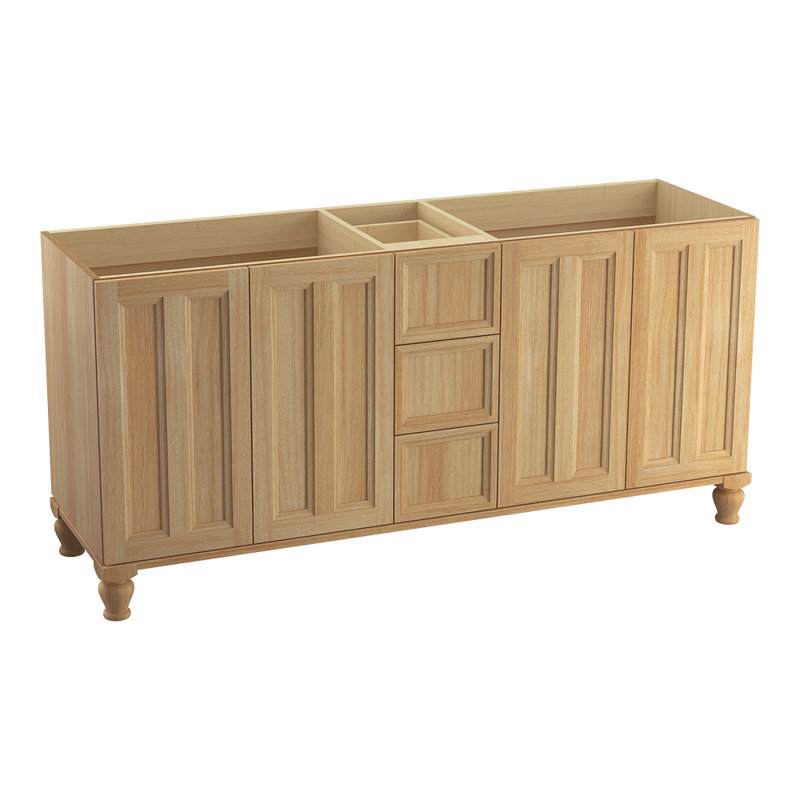 Damask 72" Vanity Base Only with Furniture Legs, 4 Doors and 3 Drawers, Split Top Drawer, Chêne blanc kaki