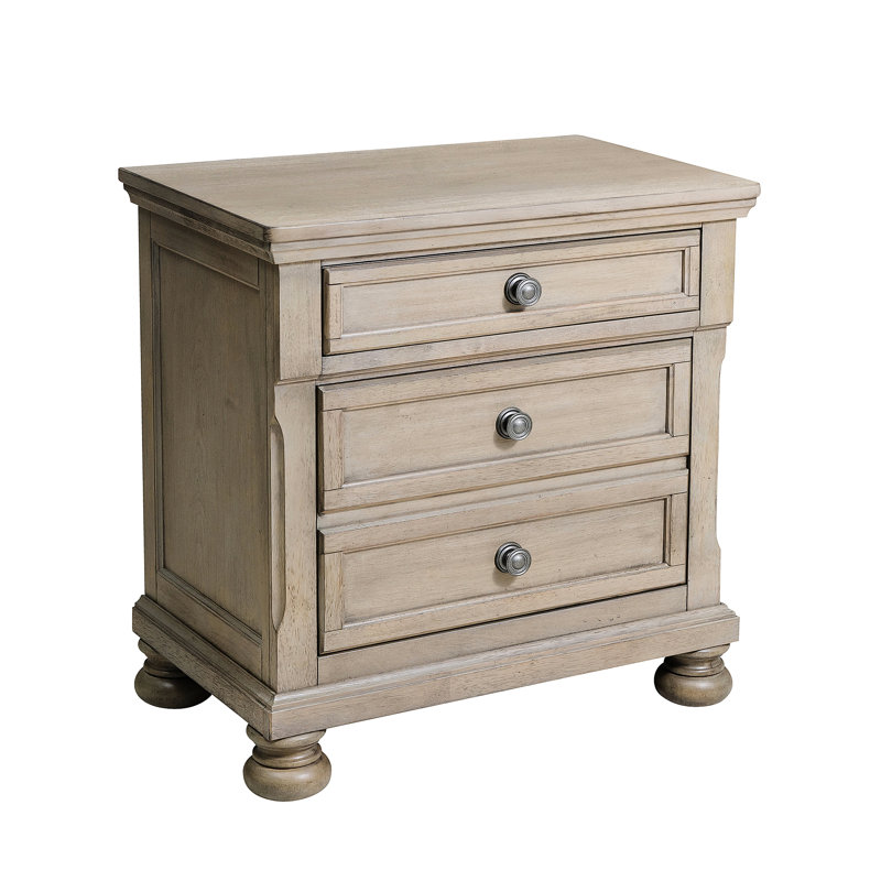 Table de chevet de chambre à coucher avec placage de bouleau gris, rangement de tiroir caché, 2 tiroirs, sans assemblage en gris, nécessaire