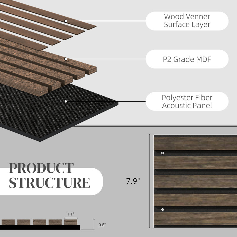 Ensemble de 4 panneaux sonores 3D, panneaux de bois insonorisés 95 po x 8 po pour mur, lambris de bois pour plafond intérieur, bureau, cinéma maison, studio, noyer