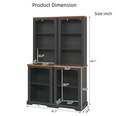 Élégante armoire autoportante deux pièces - blanc et noyer, rangement entièrement ouvert, détails incurvés, dispositif anti-basculement - bibliothèque et étagère modulaires pour le salon, la chambre à coucher ou le couloir (l 41,7 po au total, 2 unités séparées)
