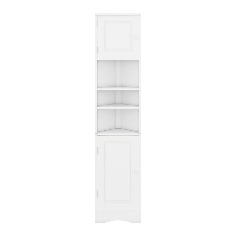 Tall Corner Cabinet- Narrow Space Saving Storage With Doors & Adjustable Shelves, White