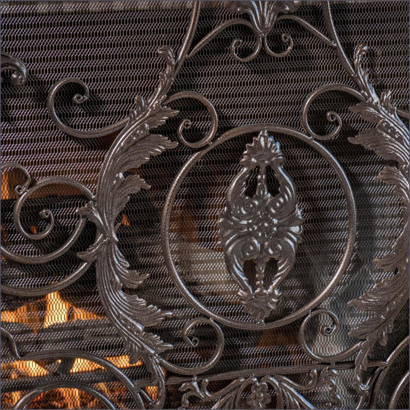 Pare-étincelles pliable 3 panneaux Traditional | Noir + fer doré | L 53,5 x H 36,5, Noir et or