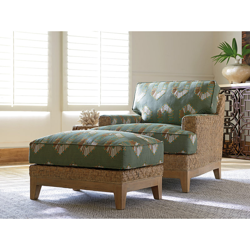 Transitional Knotty Oak Wire-Brushed Green Ottoman
