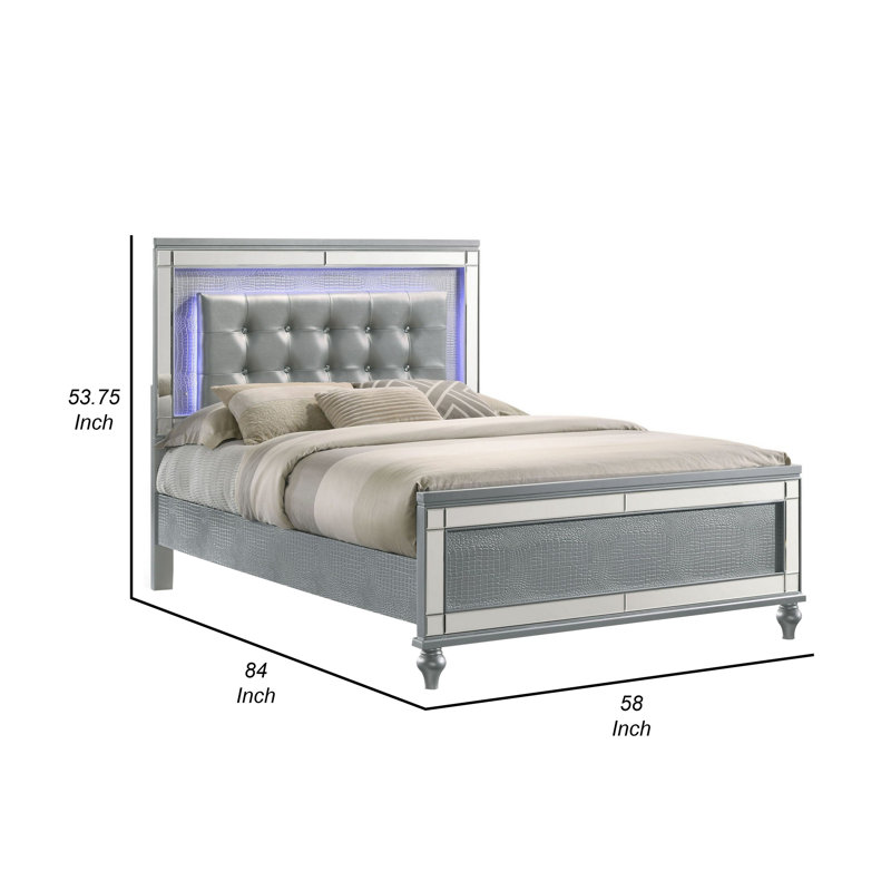 Lit plateforme tapissier Lee, Simple, Argent