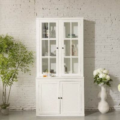 Freestanding Glass Door Pantry Cabinet, Cabinet With Lattice Windows, Suitable For Hallway, Living Room, Kitchen And Office, White