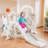 6 in 1 Toddlers Slide and Swing Set, Kids Slides w/Climber, Storage, Basketball Hoop, Ball, Suction Cup Reinforced-99010390
