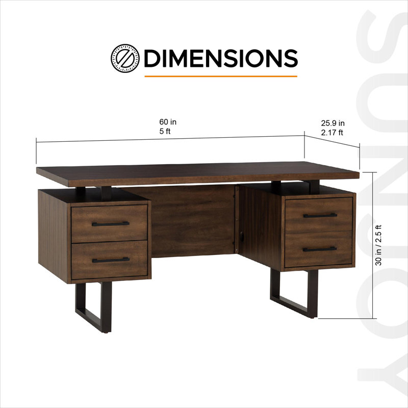 Sunjoy Computer Desk, 60 Inch Milano Floating Pedestal Desk, Modern ...