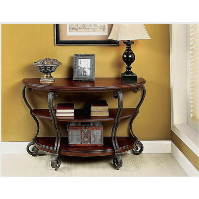 Traditional Style Brown Cherry 1pc Sofa Table Open Bottom Shelf Ornate Design Living Room Furniture
