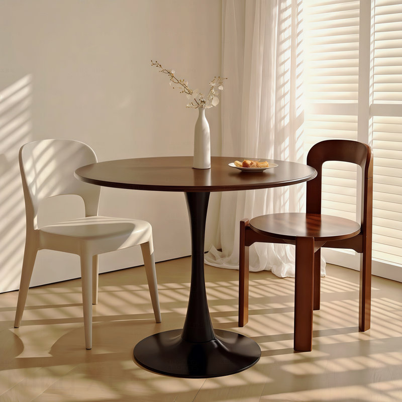 31.5'' Round Dining Table Modern Mdf Top Steel Base Tulip Mid Century, 29.1"H x 31.5"L x 31.5"W, Dark Brown, Black