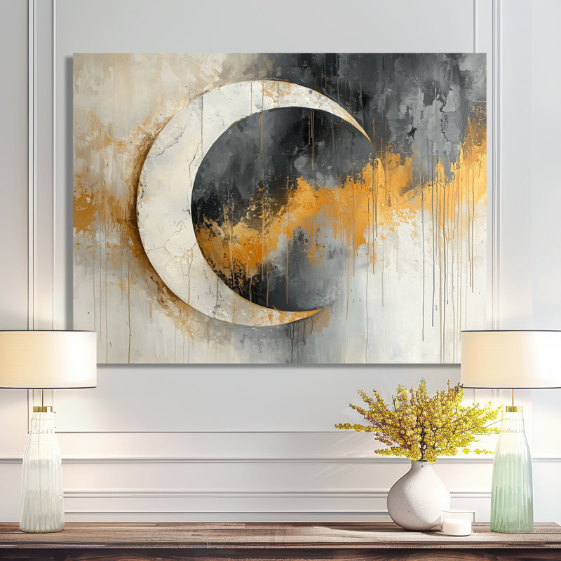 Éclipse abstraite de souvenirs en or et noir I - tuile abstraite, décoration murale en métal, H 12 po x l 20 po
