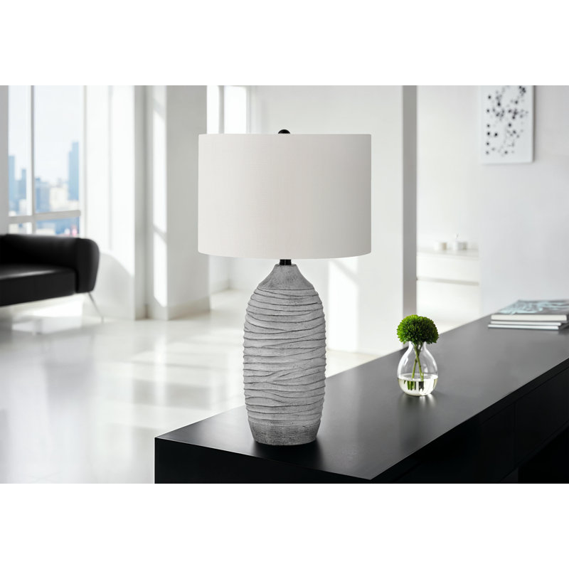 Lighting, 27"H, Table Lamp, Grey Resin, Ivory / Cream Shade, Modern