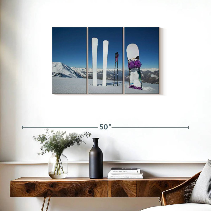 Skis And Snowboard, 20" H x 33" W