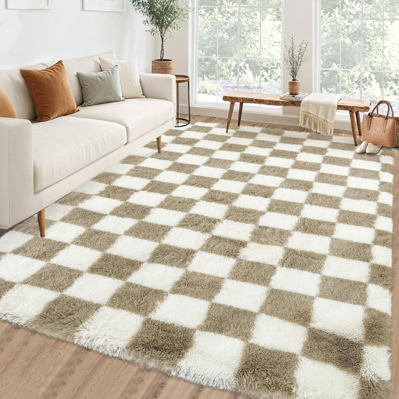 Runner Rug - Machine Washable, Non-Slip, Stain-Resistant Checkerboard Plush Carpet for Hallways, Entryways, Bedrooms (Navy Blue)