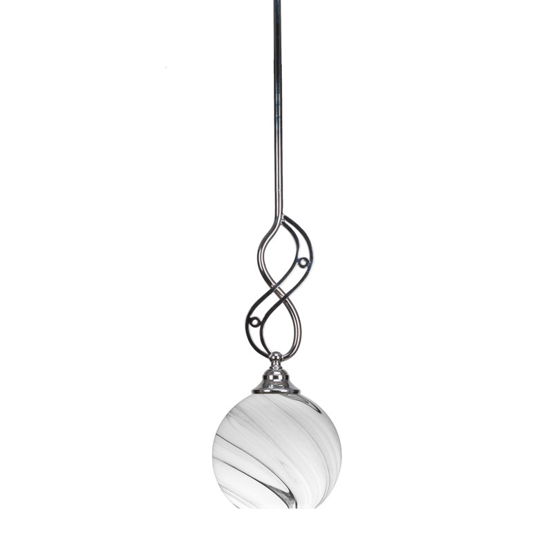 Mini-luminaire suspendu Alana-Rose avec finition chromée et verre tourbillon onyx de 5,75 po