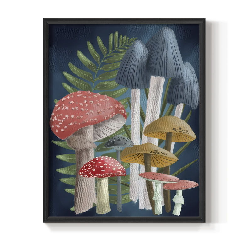«Harvest Mushroom II», reproduction encadrée - bois massif, Noir, noir, noir, noir, H 11 po x l 9 po