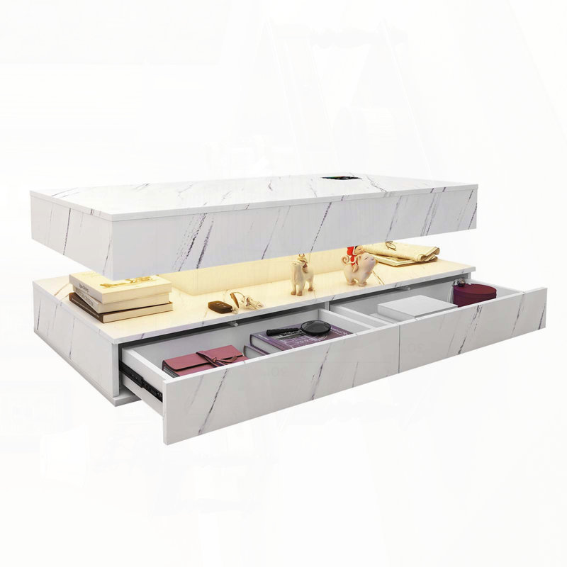 LED Coffee Table with Wireless Charging, Bluetooth Speaker, and Storage – White