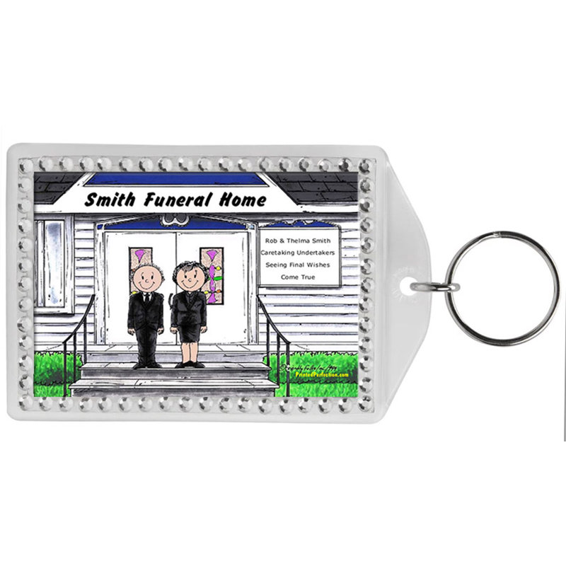 Personalized Friendly Folks Funeral Director Couple Rhinestone Bordered Key Chain, Yes