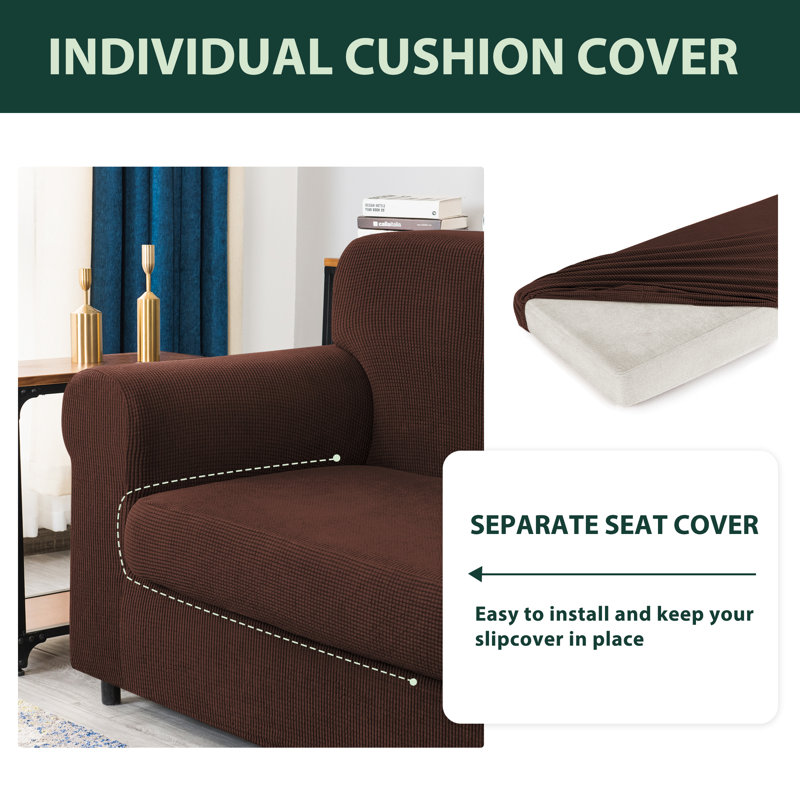 Stretch Box Cushion Sofa Slipcover with Cushion Cover, Chocolate