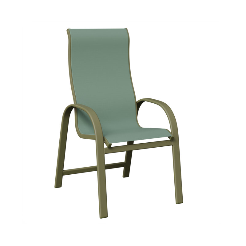 Chaise de salle à manger à haut dossier Amma, Aluminium vert sauge, Bleu sauge