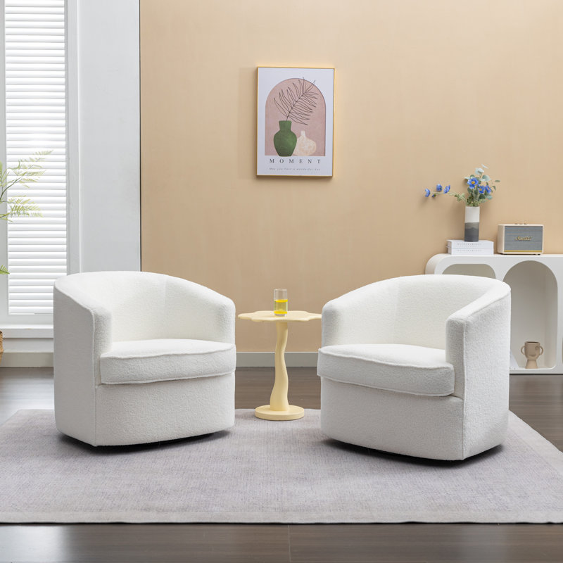 Fauteuil demi-tonneau pivotant rembourré, Polyester blanc