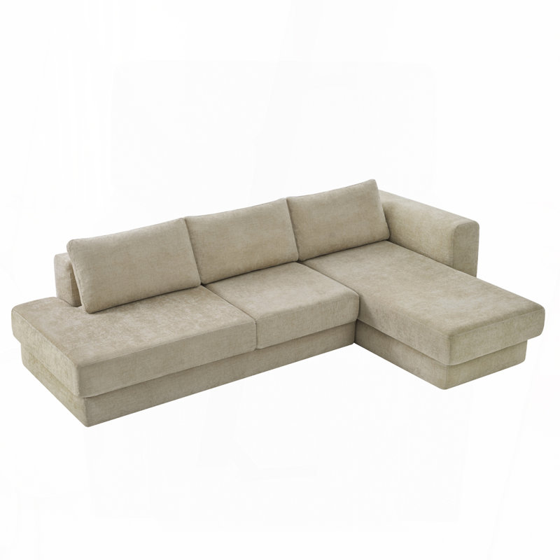 Canapé modulaire en L avec coussins double couche, Brun