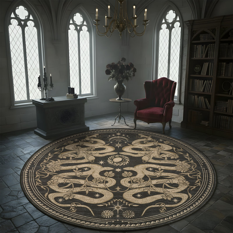 Tapis 6 x 6 pour salon rétro, Gris, Rond 6 pi