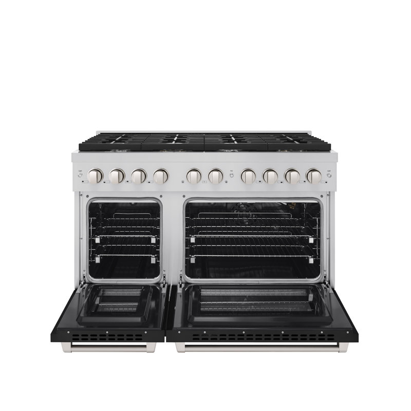 Zline 48 In. 8 Burner Double Oven Gas Range In Stainless Steel With Black Matte Doors