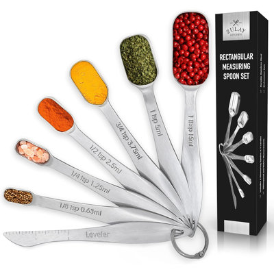 Zulay Kitchen Measuring Spoons Rectangular With Leveler - Set Of 6