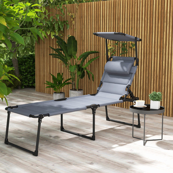 Extra-Long Gray Folding Lounge Beach Chair, 27.5x78.75x17.75in, 264lbs Capacity, Padded Oxford Fabric, Gray