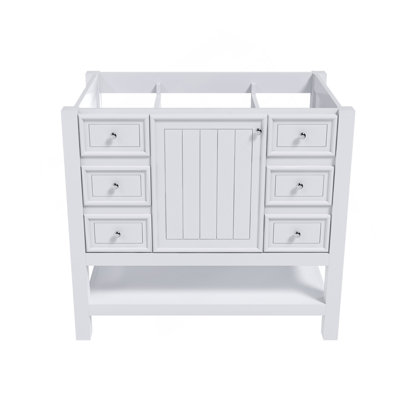 36-Inch Bathroom Vanity, Without Sink, Featuring One Cabinet And Three Drawers, Made Of Wood Frame And MDF Board, In White