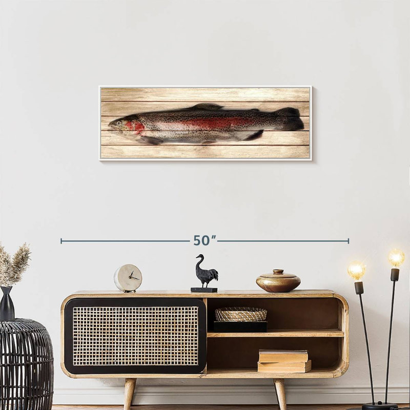 Truite, Cadre flottant blanc, 37" X 13"