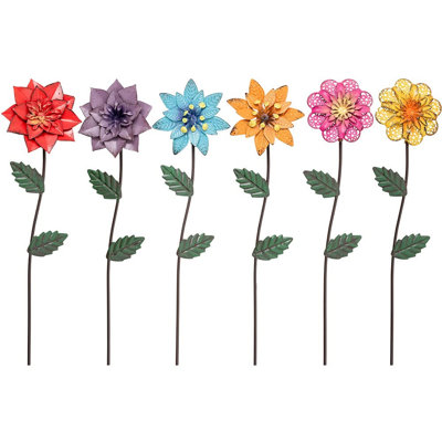 6 Pack Flower Garden Stakes Outdoor Decor Metal Shaking Head Yard Art