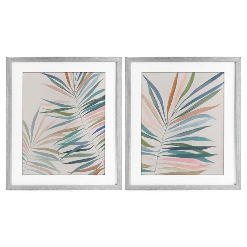 «Tropical Harmony Leaves», ensemble de 2 reproductions encadrées sous verre, par Hannah Dawson, H 21 po x l 17 po