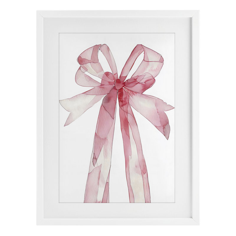 «Watercolor Pink Bow Illustration», reproduction encadrée sous verre, design par LSR Design Studio, H 20 po x l 14 po