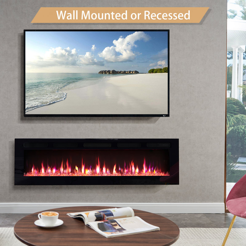 Carsten 60" 3-in-1 Electric Fireplace Insert with Adjustable Color Flames & Fire Cracking Sound