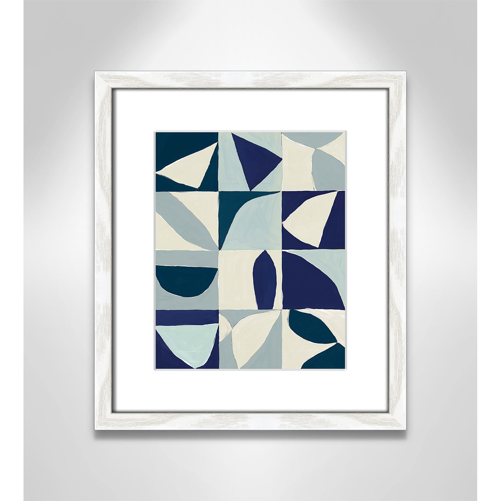 Yellow Mayan I Blue Version By Isabelle Z  - Framed Art w/ 4 Ply Matboard, 15" H x 13" W x 0.75" D, White