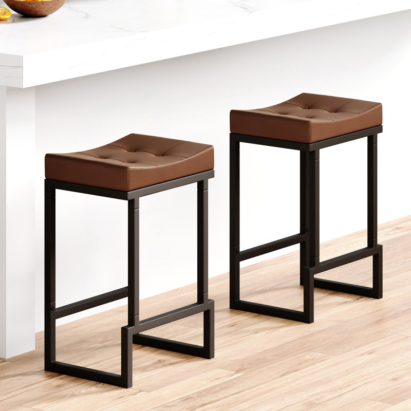 Tabouret de comptoir rembourré avec structure et repose-pieds en métal, tabouret de bar à hauteur de siège sans dossier, Brun