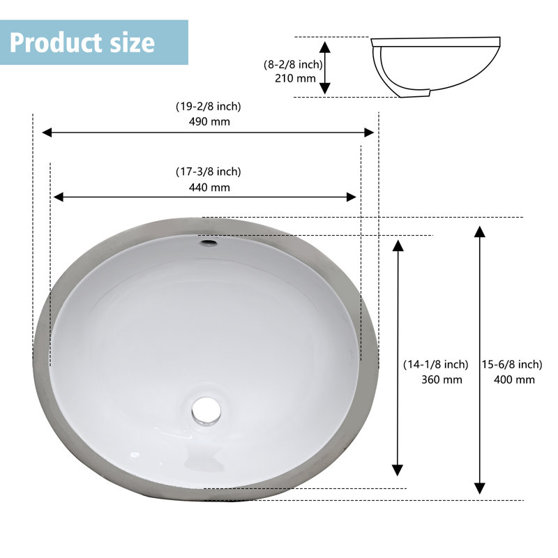 Bohuang 15.75" White Ceramic Oval Undermount Bathroom Sink with Overflow